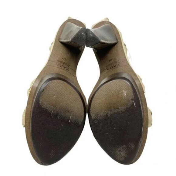 Zara Cream Leather Braided Strap Platform Open Toe Heel Sandals - Size 9.5 EU 40 - Picture 6 of 7